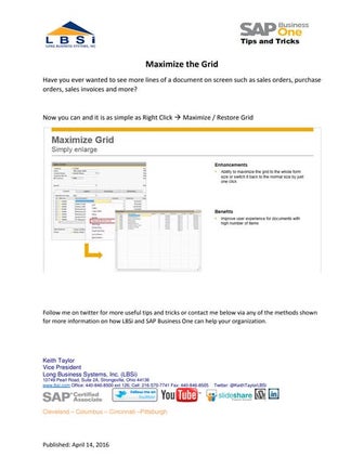 Sap Business One Tips and Tricks Maximize Grid Size