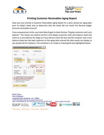 SAP Business One Tips and Tricks How to Print the Customer Receivables Aging ...