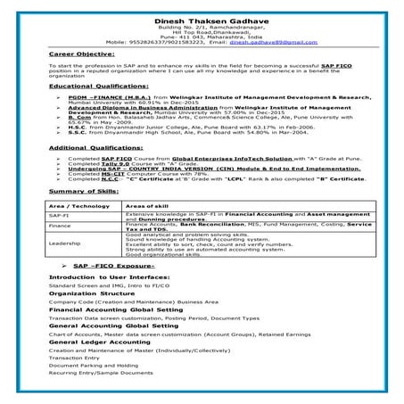 Sap FICO  resume
