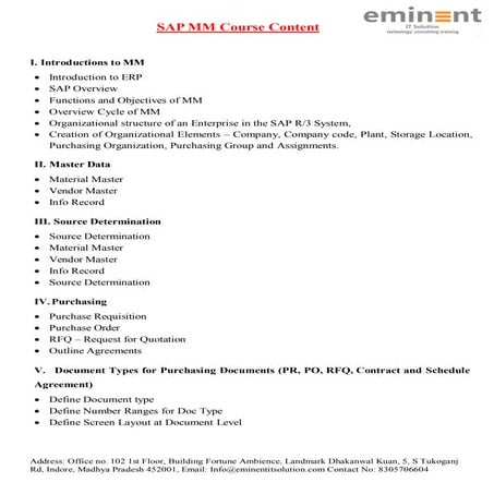 SAP-MM-Course-Content MM Course to Learn SAP