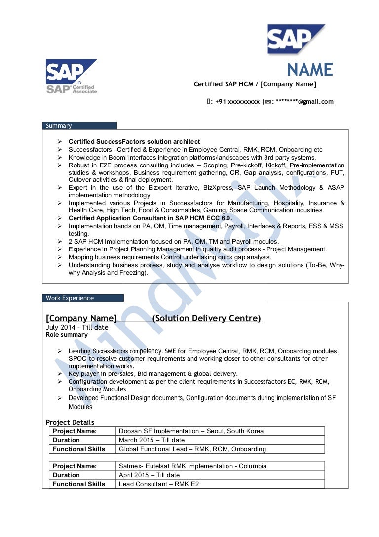 sap professional resume format