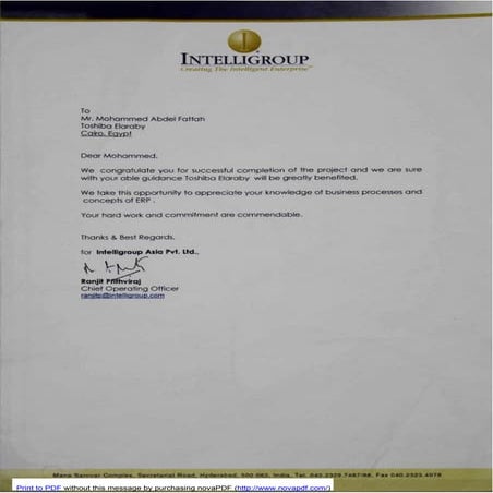 Appreciation Letter SAP ERP