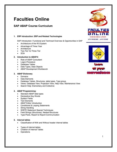 SAP ABAP Course Curriculum 