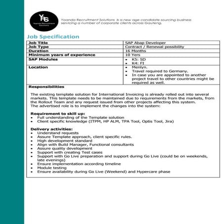 JOB POST: SAP ABAP Developer 