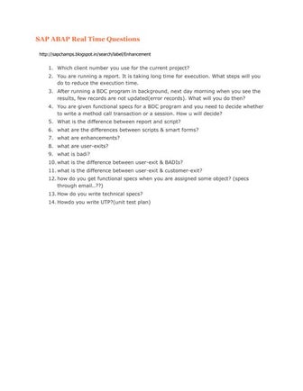Sap abap real time questions