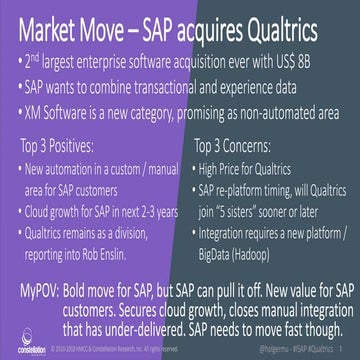 Market Move - SAP acquires Qualtrics - The quest for the XM category begins