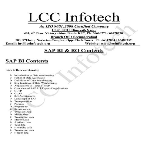 SAP BI with BO from LCC Infotech,Hyderabad