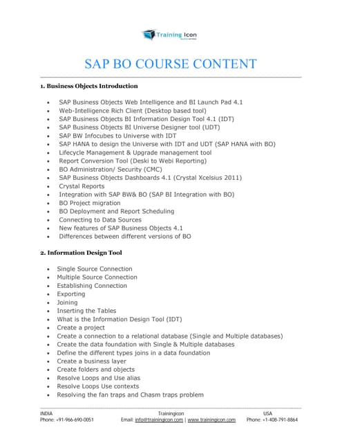SAP BO ONLINE TRAINING
