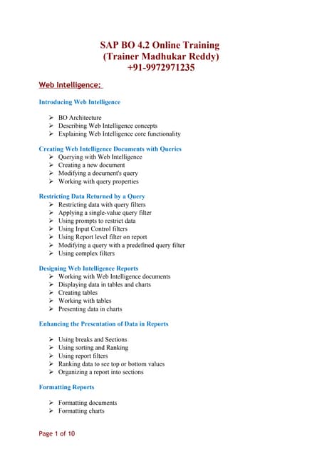 Sap bo 4.2 course content