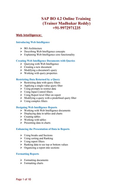 Training BOBJ SAP Online
