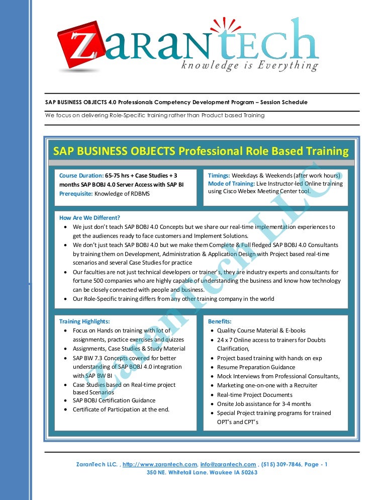 sample resume for sap bo