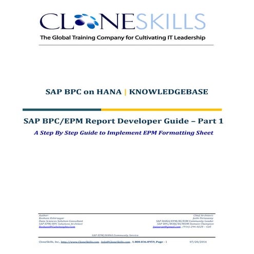 SAP BPC on HANA EPM Report Developer Guide - Part #1 - v9