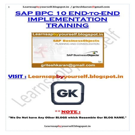 Sap bpc 10 end to end implementation training