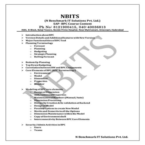 SAP BPC 10.1 training online | SAP BPC Training in Hyderabad