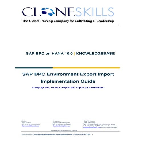 SAP BPC on HANA  Environment Export Import Implementation Guide v9