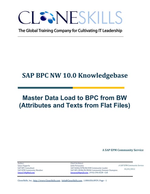 SAP BPC NW 10.0 Master Data Load to BPC from BW