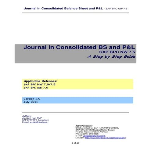 SAP BPC NW 7.5 - Journal in Consolidated BS and P&L