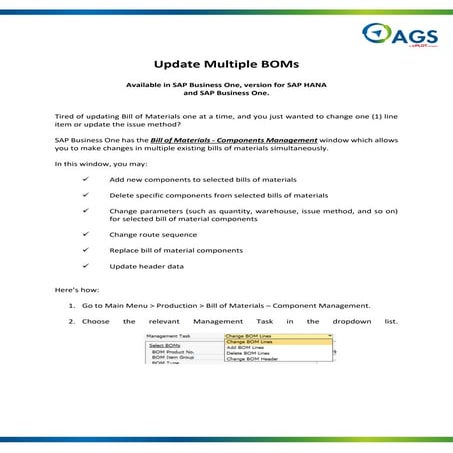 SAP Business One Quickhit: Update Multiple BOMs