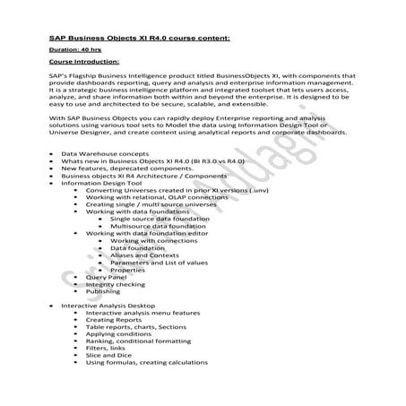 Sap business objects r4 course content