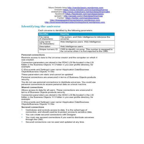 Sap business objects semantic layer (universe) design