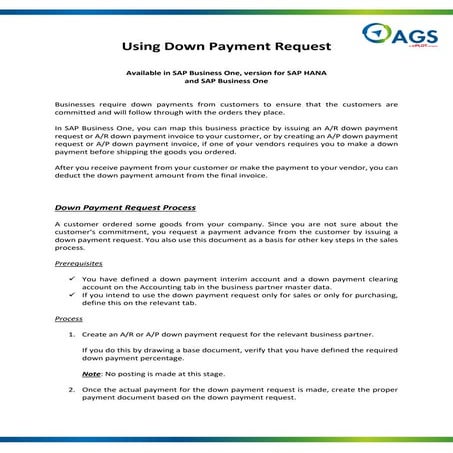 SAP Business One Quickhit: Using Down Payment Request