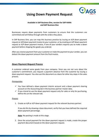 SAP B1 Quickhit: Using Down Payment Request