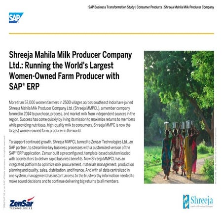 Sap case study - Empowering women and achieving process excellence - shreeja mahila milk producer company