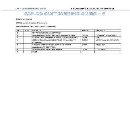 Sap co   budgeting &amp; avalability control