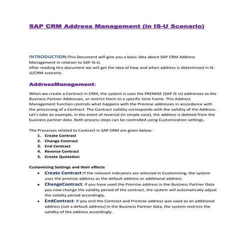 SAP CRM Address Mgmt for IS_U Scenario 