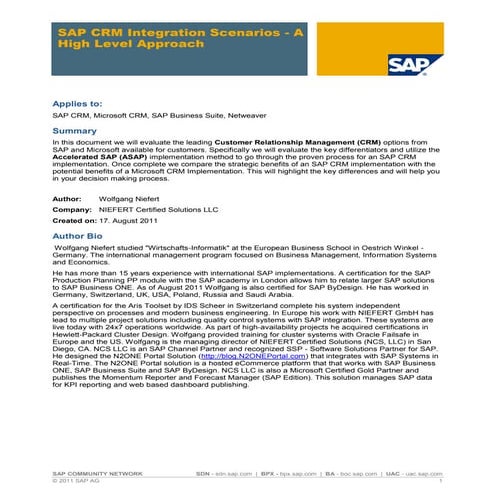 Sap crm integration scenarios   a high level approach