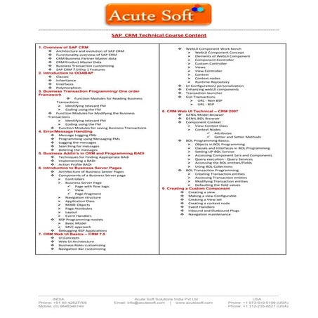 SAP CRM TECHNICAL Online Training by AcuteSoft with 10+ years SMEs.