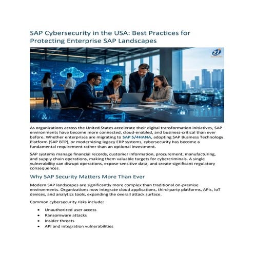 Comprehensive SAP Cybersecurity Best Practices for US Enterprises | PDF