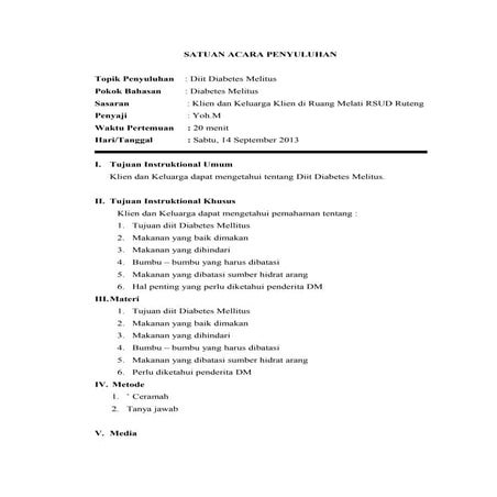 Satuan Acara Penyuluan Diit Diabetes Melitus