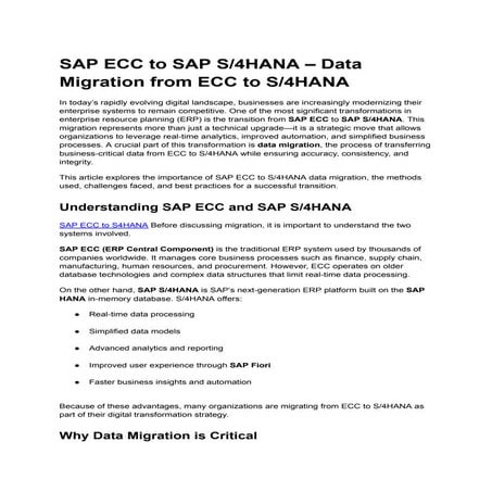 Complete SAP ECC to SAP S/4HANA Migration Guide 2024 | PDF