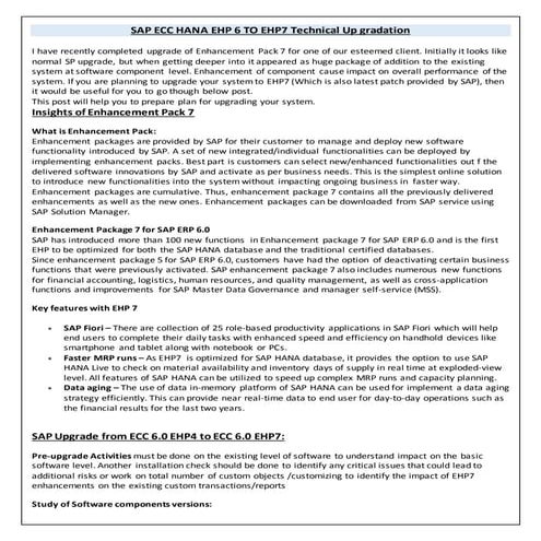 Sap ehp6 to ehp7 upgradation projects