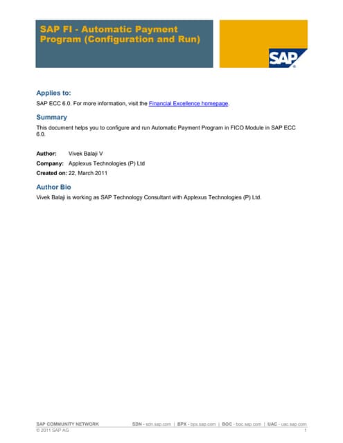 Sap fi   automatic payment program (configuration and run)
