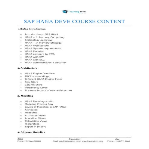 SAP HANA DEVE ONLINE TRAINING
