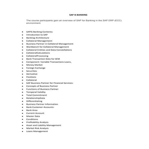 Sap is banking course content | DOCX