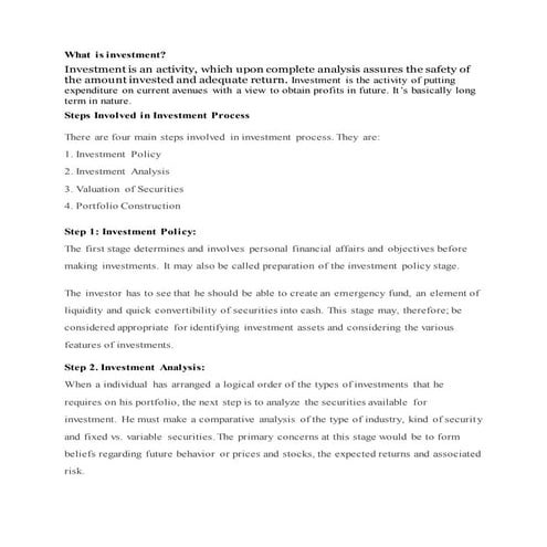 steps involved in Investment process