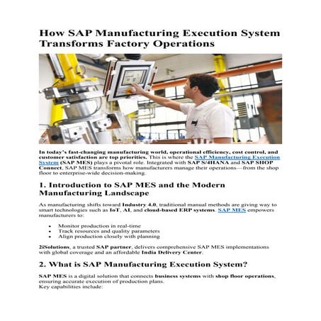How SAP Manufacturing Execution System Transforms Factory Operations