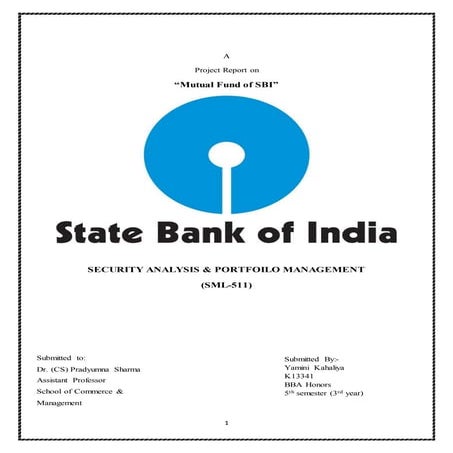 Security Analysis & Portfolio Management Assignment on Mutual Fund Of SBI