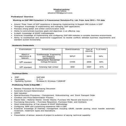 Sap mm consultant having 3 years exp