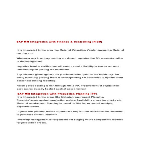 Sap mm integration with finance