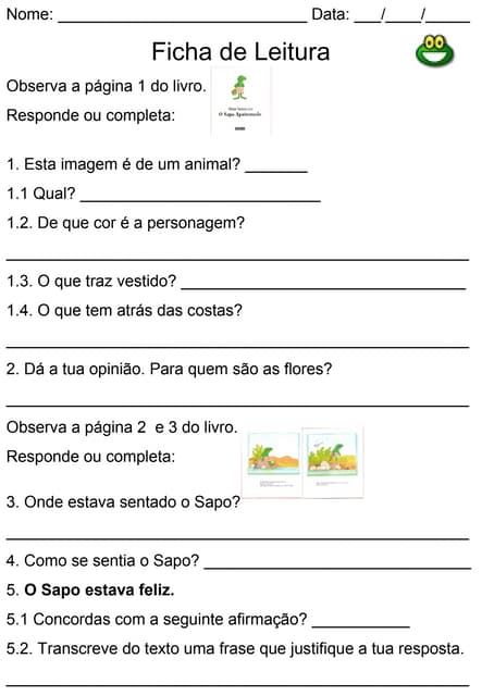 Sapo apaixonado - atividades 