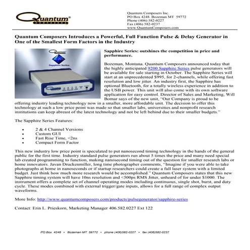 Sapphire pulse generator product release