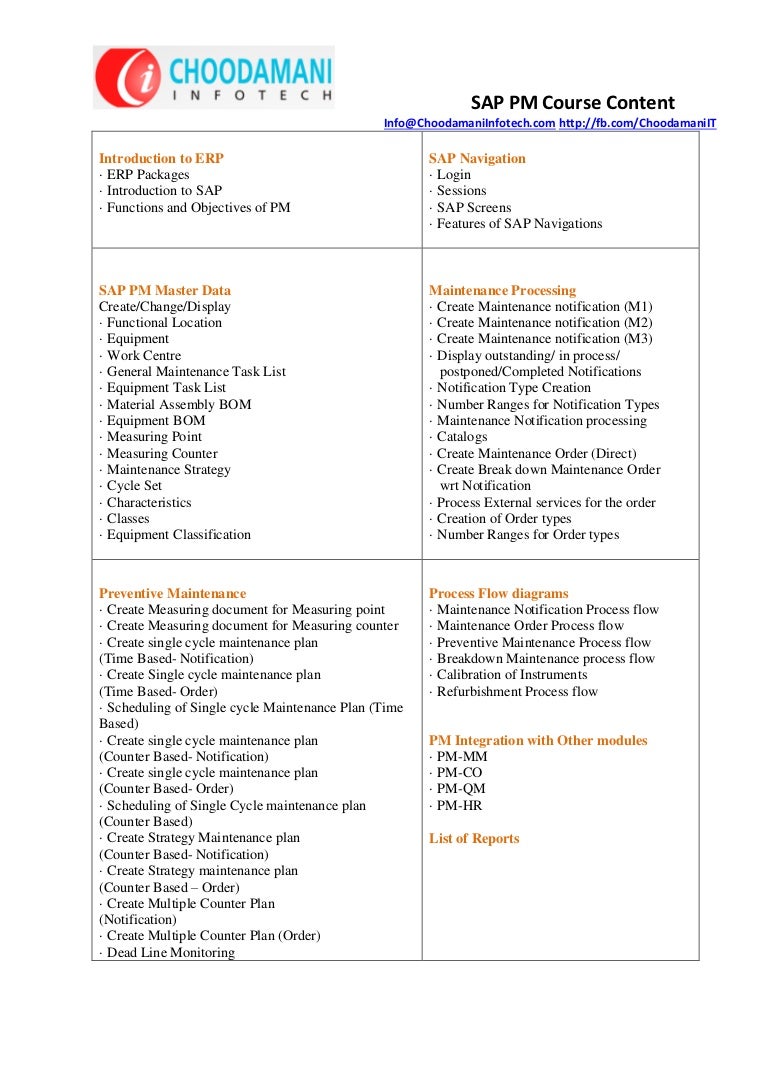 Sap Preventive Maintenance Process Flow Chart