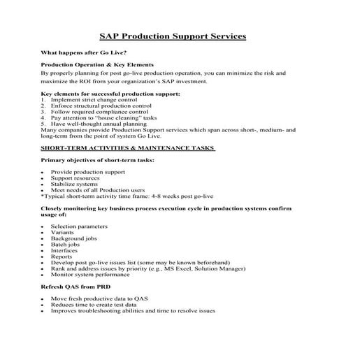 Sap production support services