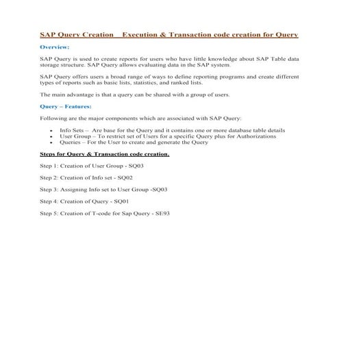 Sap query creation &amp; transcation code creation for sap query