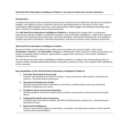SAP Real-Time Ops Intelligence Platform-