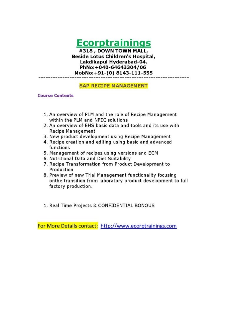 SAP RECIPE MANAGEMENT Online training Tutorials Best SAP RECIPE MAN…